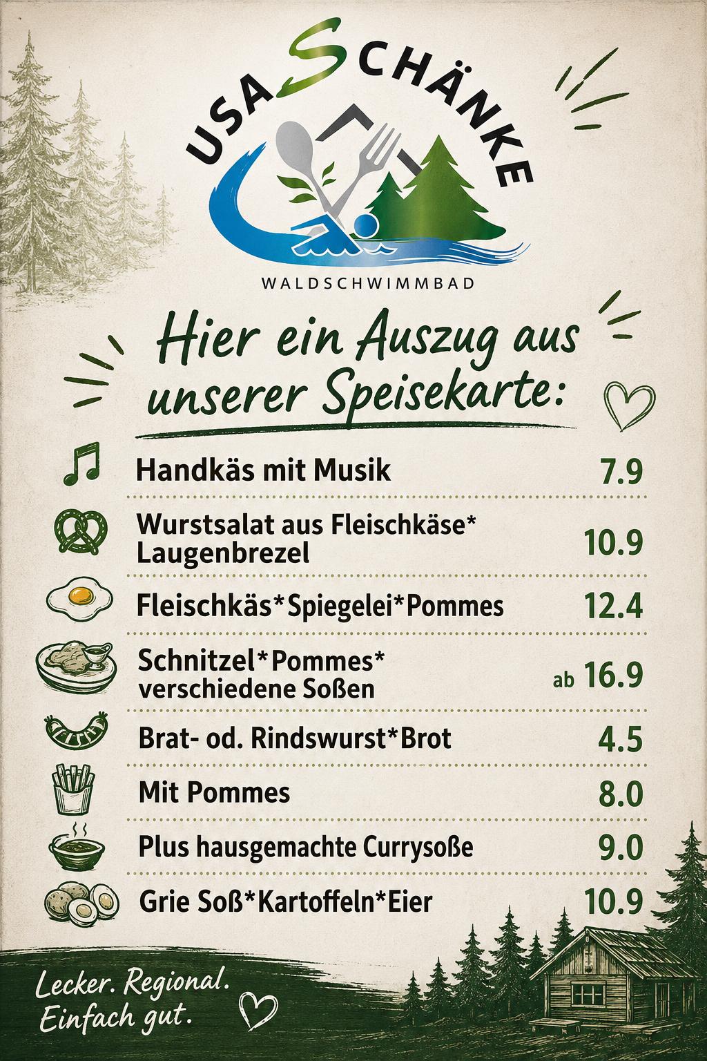 Auszug aus der Speisekarte